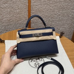 에르메스 Hermes Mini Kelly 19cm Epsom 7U Blue navy/silver