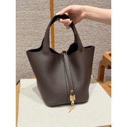 에르메스 Hermes Picotin lock 22cm clemence 47 Chocolate/gold