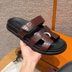 에르메스 Hermes 225 Chypre sandal Alligator&Burgundy red
