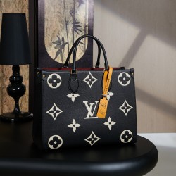 루이비통 Louis Vuitton M45495 Onthego MM Bicolor Monogram Empreinte Leather Black Creme 35cm