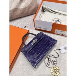 에르메스 Hermes Mini Kelly Hcp Alligator M3 Blue encre/silver