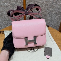 에르메스 Hermes Constance with mirror 19cm chèvre 3Q Rose Sakura/silver