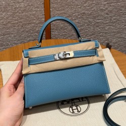 에르메스 Hermes Mini Kelly 19cm Epsom 75 Blue Jean/silver