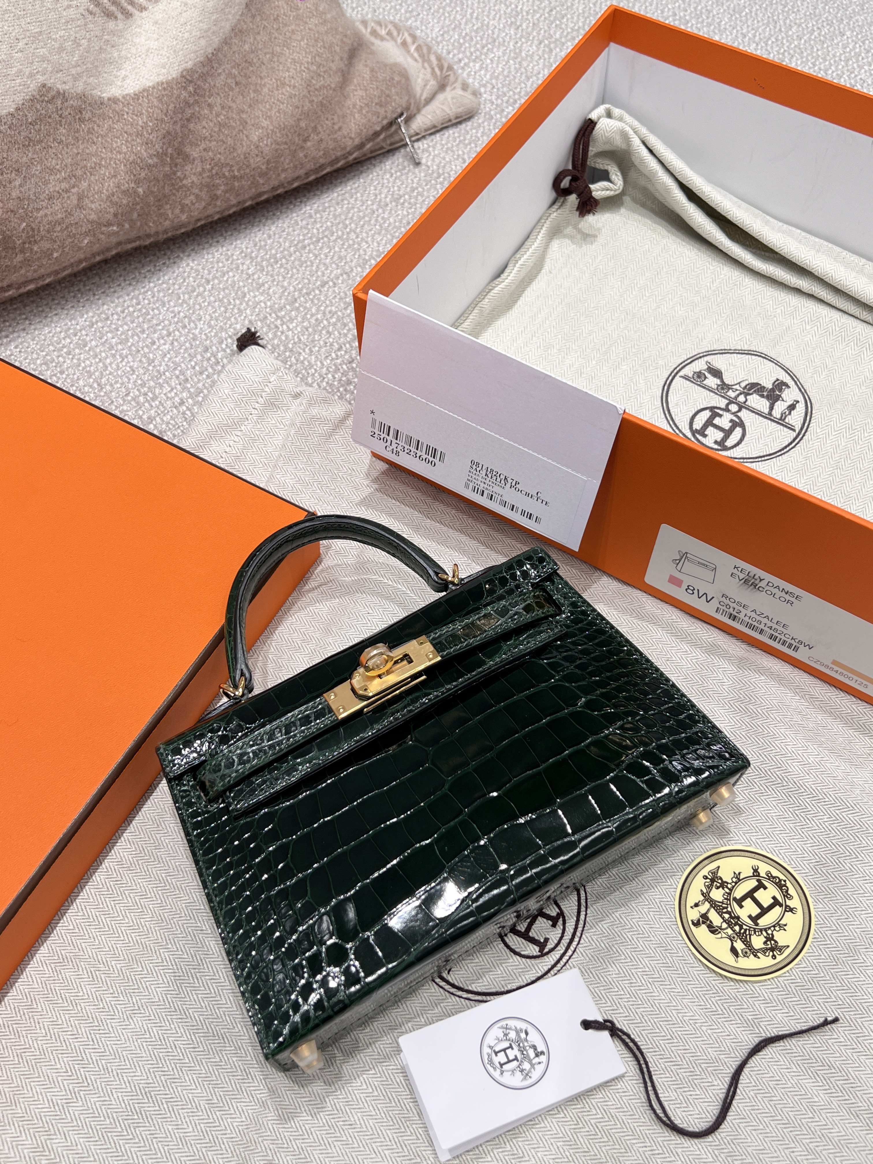 에르메스 Hermes Mini Kelly Hcp Alligator 67 Vert Fonce/gold