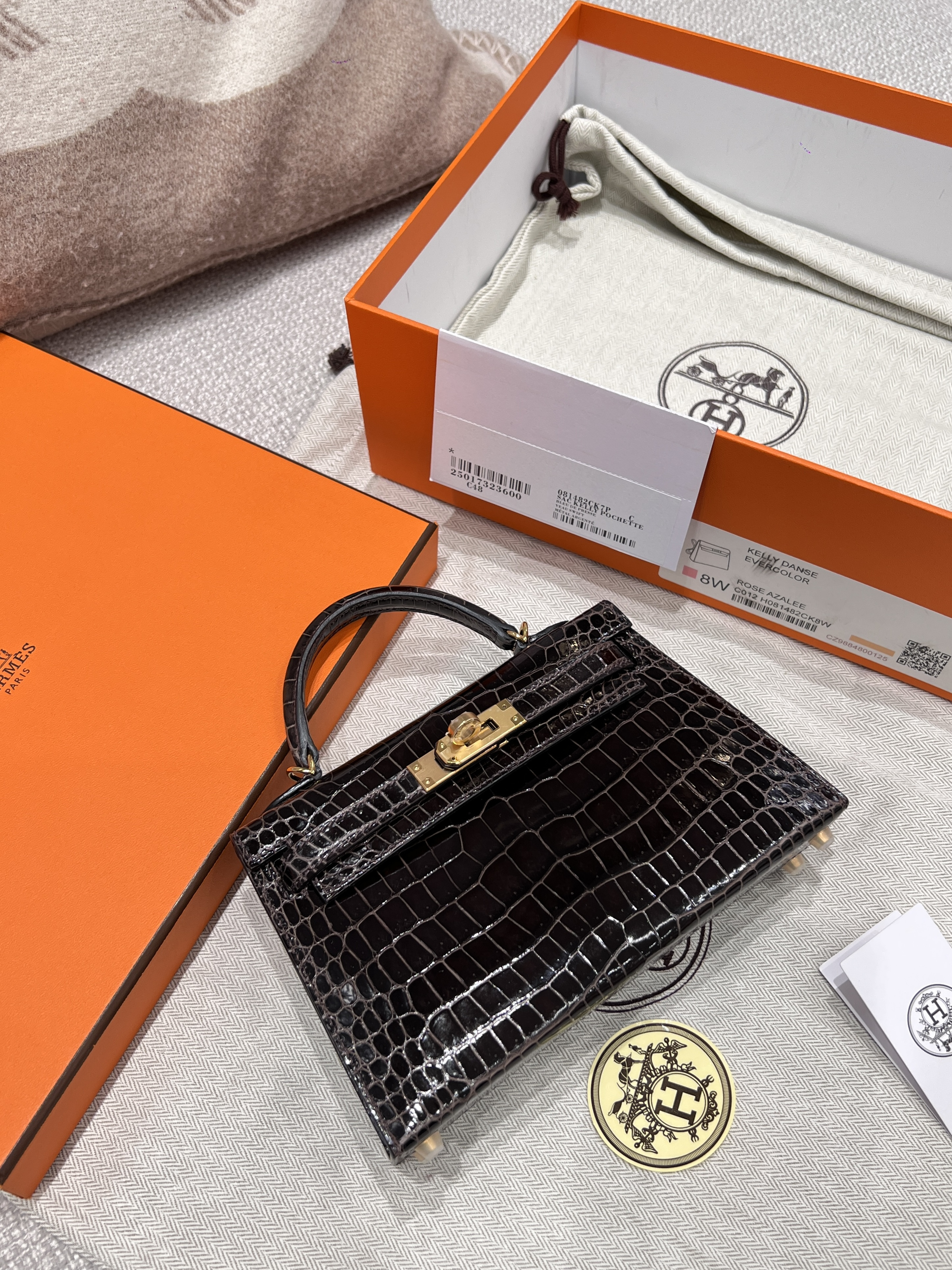 에르메스 Hermes Mini Kelly Hcp Porosus crocodile 88 Graphite/gold