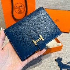 에르메스 Hermes Bearn Compact wallet 12cm Chever 7K sapphire/gold