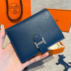 에르메스 Hermes Bearn Compact wallet 12cm Chèvre 7K sapphire/silver