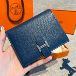 에르메스 Hermes Bearn Compact wallet 12cm Chèvre 7K sapphire/silver