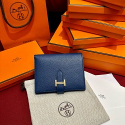 에르메스 Hermes Bearn Compact wallet 12cm Chèvre S4 Deep Blue/gold