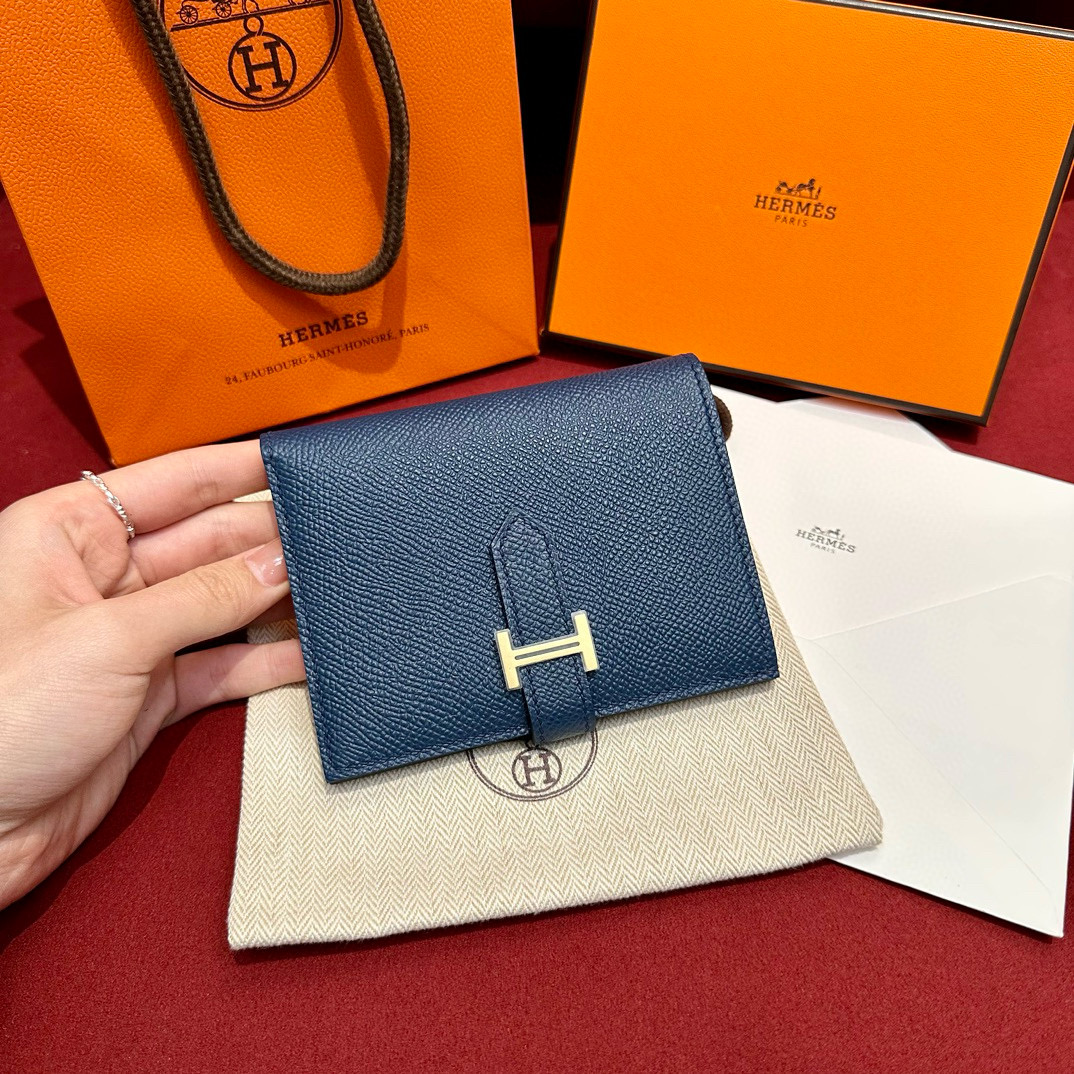 에르메스 Hermes Bearn Compact wallet 12cm Epsom 7K sapphire/gold