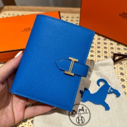 에르메스 Hermes Bearn Compact wallet 12cm Epsom T7 Blue Hydra/gold