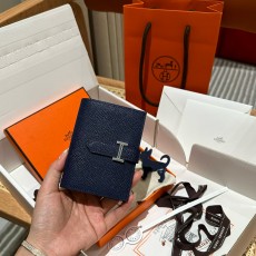 에르메스 Hermes Bearn mini wallet 10.3cm Epsom 73 Blue Saphir/silver