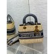 디올 Dior Medium Lady Bag Natural Wicker Blue Oblique Jacquard 24cm
