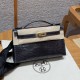 에르메스 Hermes Kelly Pochette 22cm Porosus Crocodile 88 Graphite/gold