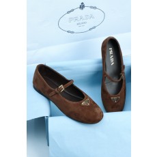 프라다 Prada Suede Ballerinas Cocoa Brown
