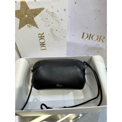 디올 Dior Bow Pouch Suede Lambskin Black 20cm