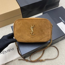 생로랑 Saint laurent YSL 869816 LOULOU mini camera bag in MATELASSÉ suede CARAMEL COGNAC 18.5cm