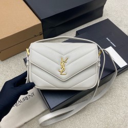 생로랑 Saint laurent YSL 873156 LOULOU toy crossbody in MATELASSÉ lambskin White 20cm
