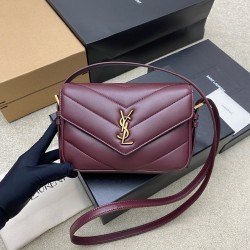 생로랑 Saint laurent YSL 873156 LOULOU toy crossbody in MATELASSÉ lambskin Wine red 20cm