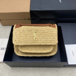 생로랑 Saint laurent YSL 498892 Niki Small Chain Bag in raffia NATURAL AND BRICK 22cm