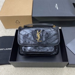 생로랑 Saint laurent YSL 633151 Niki Small in Vintage Leather Black gold 22cm
