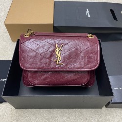 생로랑 Saint laurent YSL 633158 NIKI MEDIUM IN VINTAGE LEATHER Wine red 28cm