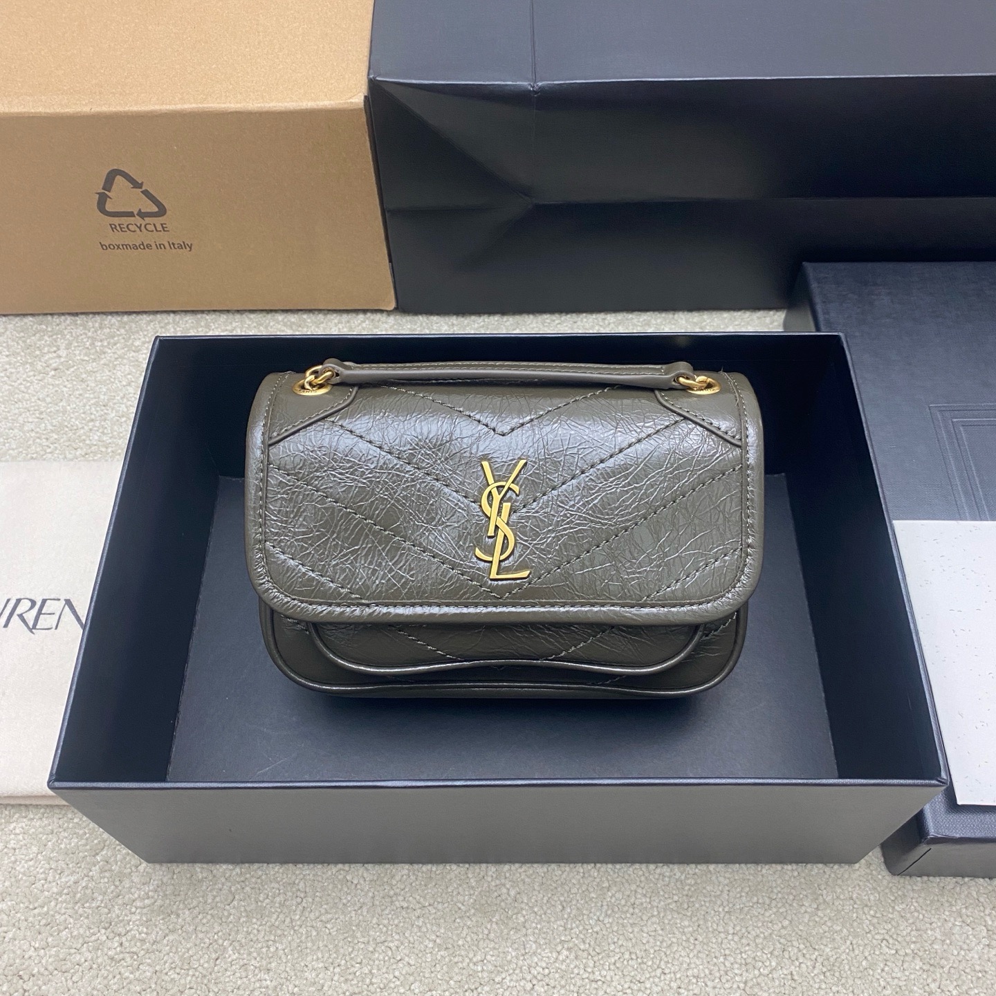 생로랑 Saint laurent YSL 846087 NIKI mini in vintage leather LIGHT MUSK 18cm