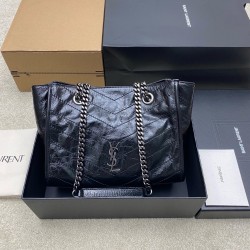 생로랑 Saint laurent YSL 872680 NIKI small shopping in vintage leather Black silver 25cm