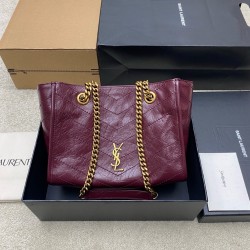 생로랑 Saint laurent YSL 872680 NIKI small shopping in vintage leather Wine red 25cm