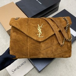 생로랑 Saint laurent YSL 577475 PUFFER MEDIUM in suede Brown 35cm
